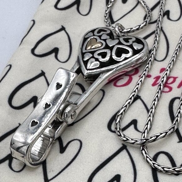 Brighton Heart Key Holder Lanyard Necklace – Silver Chain w/ Clip And Pouch - Picture 1 of 11